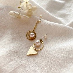 白糖蜜蜜-珍珠 黃銅耳環-可改夾 第1張的照片