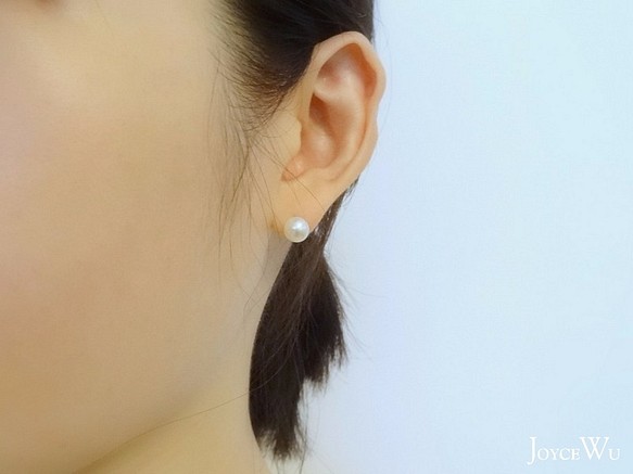 貼耳耳針 7mm ◆ 小圓麵包型淡水珍珠純銀貼耳耳環 第1張的照片