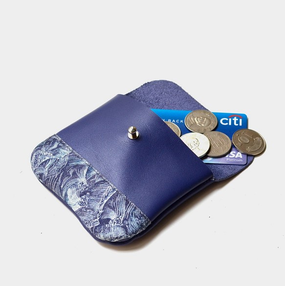 [台東海辺Ganziディアン]革ブルーレザー財布マネーカードは、破片を置くことができ、ヘッドフォンは贈り物としてレタリングをカス 1枚目の画像