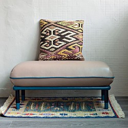 [RoundLady]靴豆腐ベンチチェア木製の椅子の脚の輸入革編みこみの革の家具のデザイン 1枚目の画像