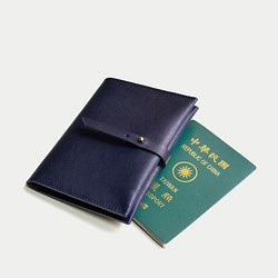 [ポセイドンの入国証明書]野菜鞣し牛革パスポートセットブルーレザーパスポートホルダー真鍮製バックル国外風旅行 1枚目の画像
