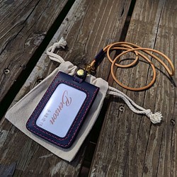 ベンソンハンドステッチレザー手縫い識別カードケース（ネックストラップ付き） 1枚目の画像