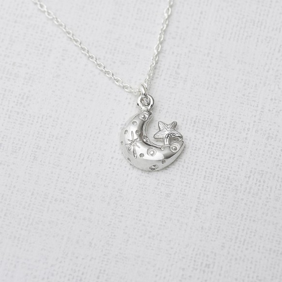 月亮星星 | 純銀項鍊 細鍊 鎖骨鍊 立體 手工銀飾 第1張的照片
