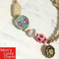 Mom's Lucky Charm『 Maggy/マギー 』ピンクのスカル＆バラの花・ブレスレット 1枚目の画像