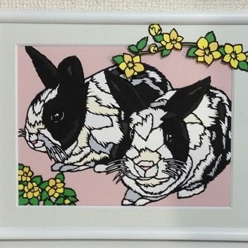 切り絵似顔絵お花付きペット二匹(額付)インチサイズ 切り絵 YURI 通販