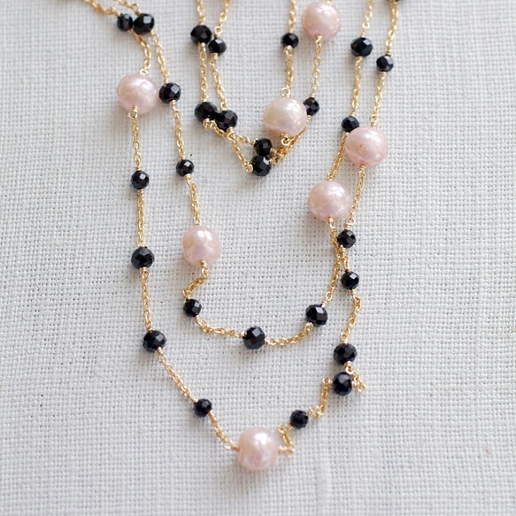 Pinkpearl & Blackspinel Rope（necklace）ピンクパールとスピネルの