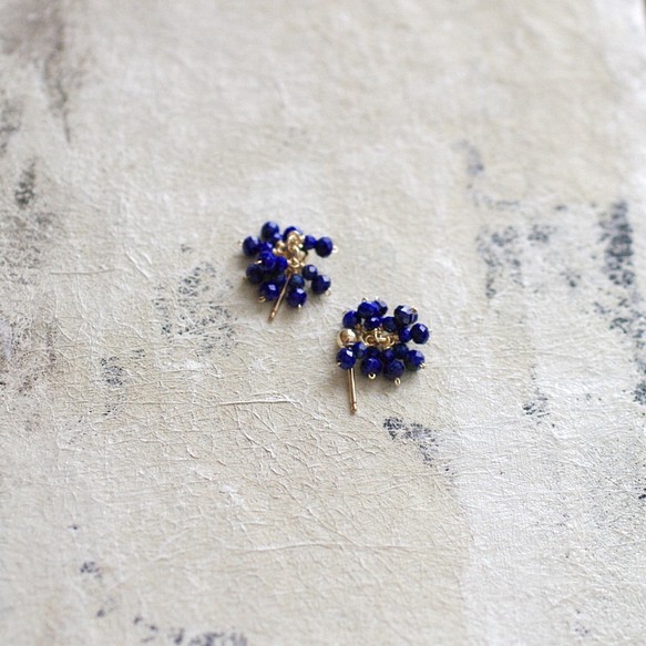 LapisLazuli / 小さな花（earring） ぱっと咲く小さな花のようなラピスラズリの耳飾り 1枚目の画像