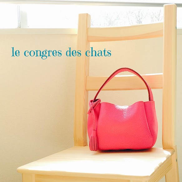 レザーミニトート carre ピンク トートバッグ Le Congres Des Chats