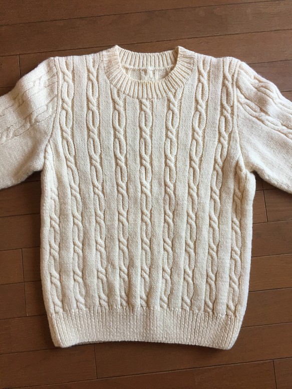 手編み 縄編みセーター メンズ - ニット/セーター
