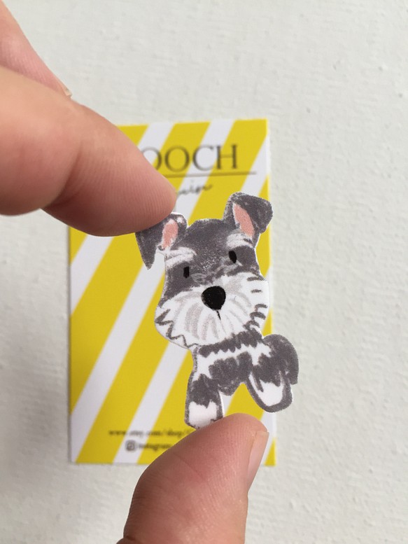 雪納瑞 狗狗胸針 手工製作插畫飾品 別針徽章 第1張的照片