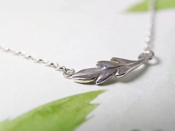 【羽葉】純銀鎖骨鍊/純銀項鍊/直式橫/Sterling Silver Necklace/Feather/Leaf 第1張的照片