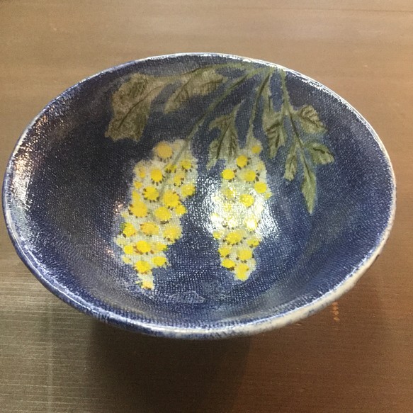 ミモザシリーズ ブルー ご飯茶碗 販売済 1枚目の画像