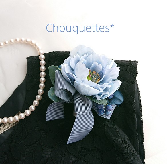 ✨新作 パリの花束ブーケ風コサージュ   ペールブルー 1枚目の画像