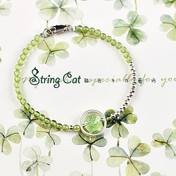 【String Cat】《四葉草》原創925純銀 橄欖石開運手鍊 招財 水晶 第1張的照片