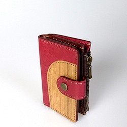 木と革のマルチキーケース --- 厚みのある鍵もＯＫ！小銭入付　[レッド] 1枚目の画像
