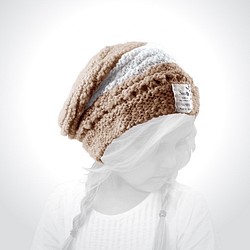 チクチクしないシルクのニット帽子（バルーンビニーニー：藍 茜 玉ねぎ染）57cm〜62cm 1枚目の画像
