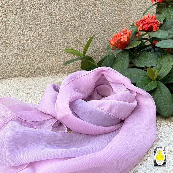シルクスカーフ、シルク、ウィローシルク、ロングスカーフ、無地、3層ステッチ、不規則なデザイン、ピンクパープル、ピンク、蓮の色、フ 小物