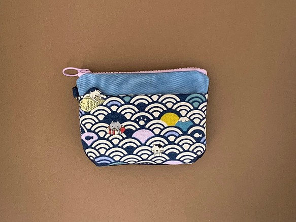 升級版3.0 造型口袋零錢包-青海波鯛魚燒喵喵藍紫 第1張的照片