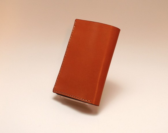 「KENT的手工皮革」蠟面棕色植鞣11卡拉鍊中夾 第1張的照片
