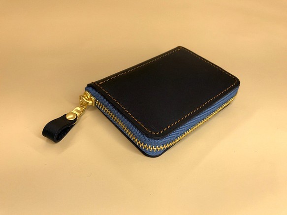 「KENT的手工皮革」植鞣革三層拉錬零錢包（海軍藍色）-現貨 第1張的照片