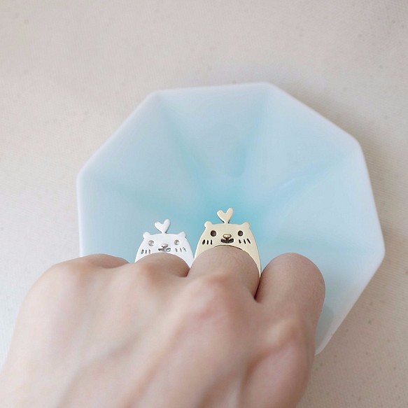 【 Cami Handicraft 】熊熊與魚雙面戒指 - 純銀款 第1張的照片