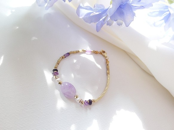 【經典寶石系列】紫水晶黃銅設計手鍊 第1張的照片