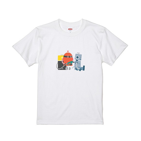 Love PerfectTogetherピュアコットンユニセックス半袖トップTシャツ-ロボット 1枚目の画像