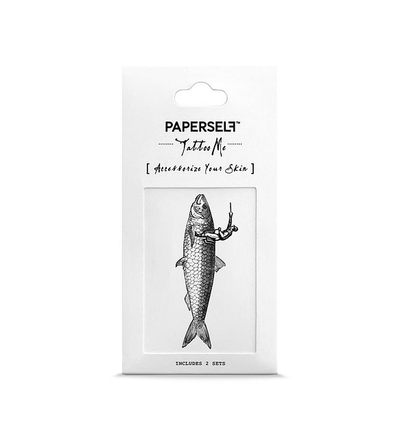 []タトゥーミーPAPERSELF部門飼いならされた魚の入れ墨ブラックユーモアのステッカーフィッシュジョッキー2へ 1枚目の画像