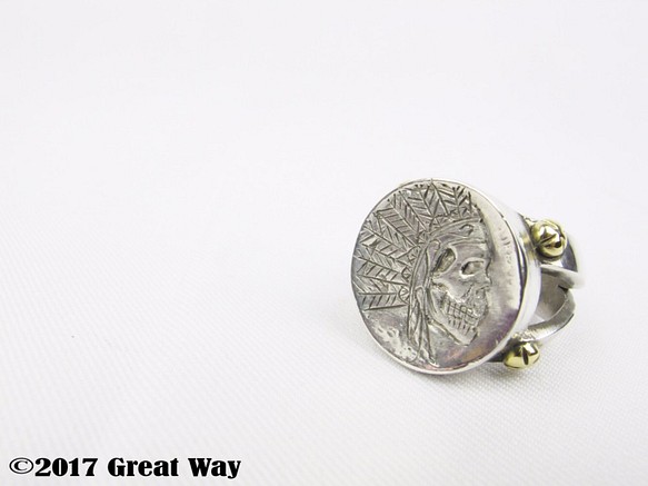【Coin art】925銀手工銀飾--印地安骷髏酋長戒指 第1張的照片