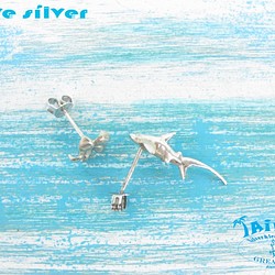 【Diving silver】925銀海洋潛水銀飾--迷你3D長尾鯊耳環 第1張的照片