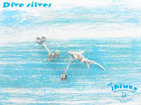 【Diving silver】925銀海洋潛水銀飾--迷你3D長尾鯊耳環 第1張的照片