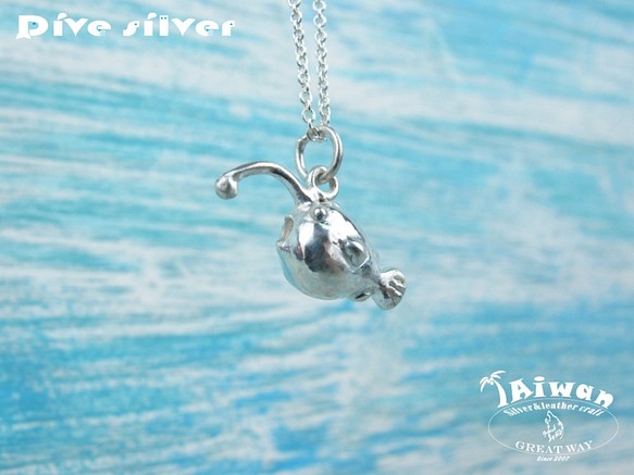 【Diving silver】925銀海洋潛水銀飾--迷你3D燈籠魚項鍊 第1張的照片
