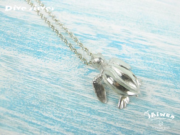 【Diving silver】925銀海洋潛水銀飾--立體寫實棱皮龜墜飾 第1張的照片