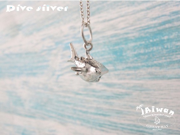 【Diving silver】925銀海洋潛水銀飾--迷你3D胖胖鯨鯊項鍊 第1張的照片