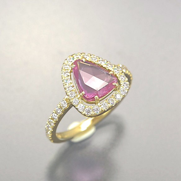 【店舗にて販売済み】K18YG ピンクサファイア ダイヤモンド リング （414071B） 1枚目の画像