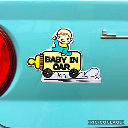 ベイビーインカー ステッカー マグネット 赤ちゃん 哺乳瓶 車 煙 キッズインカー チャイルドインカー カッティング 1枚目の画像