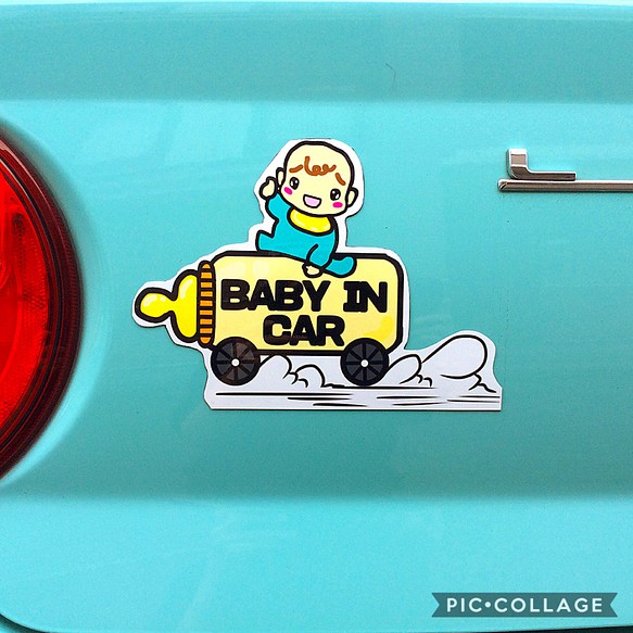 ベイビーインカー ステッカー マグネット 赤ちゃん 哺乳瓶 車 煙 キッズインカー チャイルドインカー カッティング 1枚目の画像