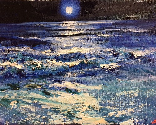 夜の海☆油絵