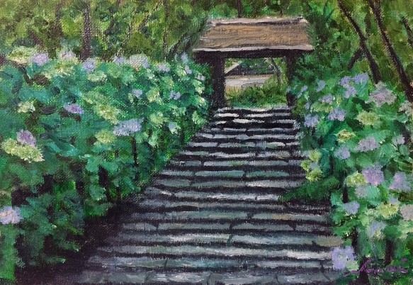 『明月院の紫陽花』油絵 1枚目の画像