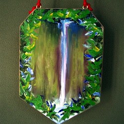 ハワイアンアートボード『アカカの滝』油絵 1枚目の画像