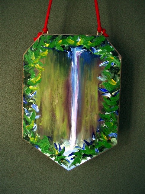 ハワイアンアートボード『アカカの滝』油絵 1枚目の画像