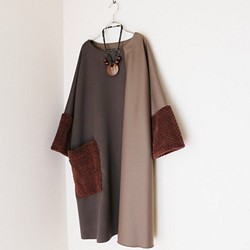 秋季顏色的細羊毛束腰連衣裙袖孔，訂單生產 第1張的照片