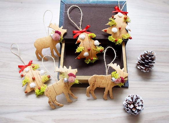 手作北歐風乾燥花裝飾聖誕樹＆麋鹿吊飾/聖誕樹裝飾/聖誕佈置（兩件一組）～ 第1張的照片