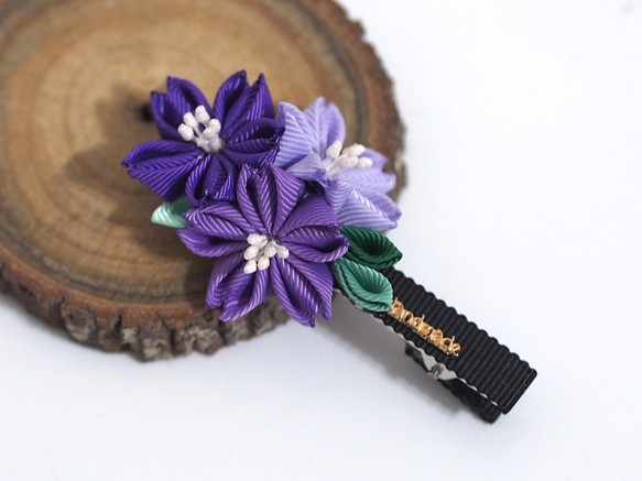 [鋁飾布裳兔]和風細工緞帶頭花系列-SE302-櫻花團簇-深紫款 第1張的照片