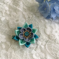 [鋁飾布裳兔]和風細工緞帶頭花系列-SE404-藍水仙-胸針髮夾二用 第1張的照片