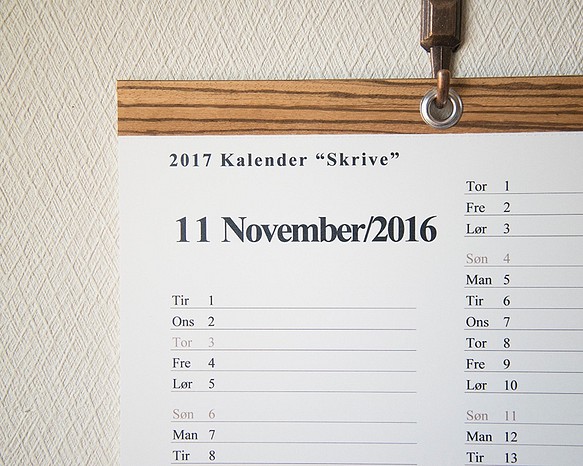 2017 Kalender “Skrive”/Dansk/セミオーダーカレンダー 1枚目の画像
