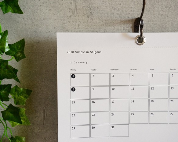 2018 Simple in Shigons A4 横型/Calendar 1枚目の画像