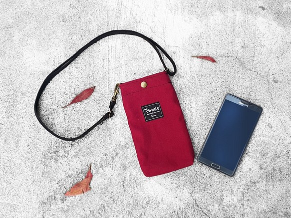 ミニマキャンバス携帯電話ポケット - 暗赤色（ハッチバック/首吊り/小バッグ/小袋） 1枚目の画像