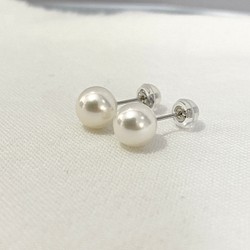 [Atonal] K14WG 單顆珍珠耳環 7.5-8 毫米日本 Akoya 珍珠白金耳釘 第1張的照片