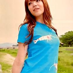 レッドビーシュリンプ（エビ）Tシャツ　ターコイズブルー 1枚目の画像